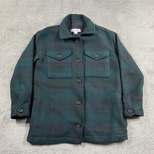 Outerknown Shirt Jacket Womens XS Cloud Weave Green Plaid Lined Button Up Pocket